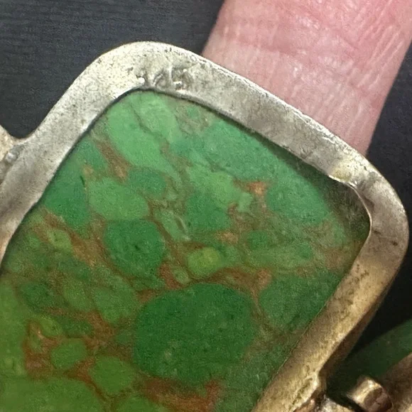 Green Turquoise Stone chunky bracelet with .925 silver hardware